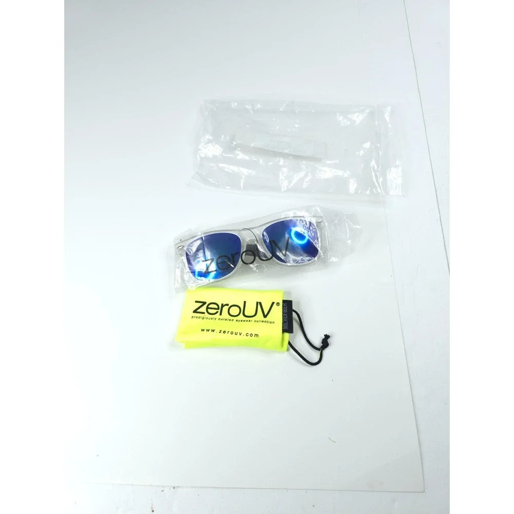 NWT ZeroUV Retro Clear White Oval‎ Lens Sunglasses Microfiber Pouch